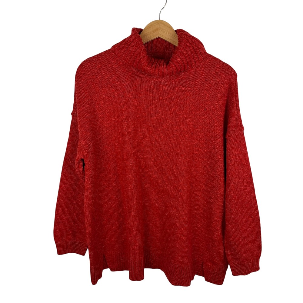 J Jill Red Textured Knit Turtleneck Sweater Size MP Comfy Cozy Holiday Winter